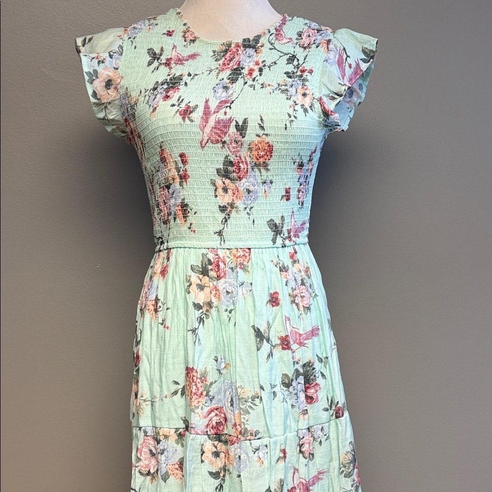 August Sky Floral Maxi Dress Mint Green Size Large Romantic Tiered - Picture 3 of 6
